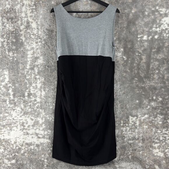 Rosie Pope Maternity Sz M Color Block 2 Tone Sleeveless Sheath Dress Gray Black - Picture 1 of 9